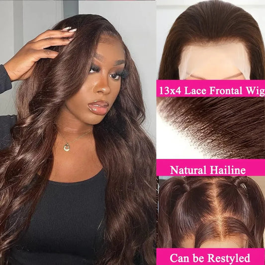 Chocolate Brown 13x4 Lace Front Human Hair Wigs Body Wave Human Hair Wig Transparent Lace Frontal Wig 200 Densty Human Hair