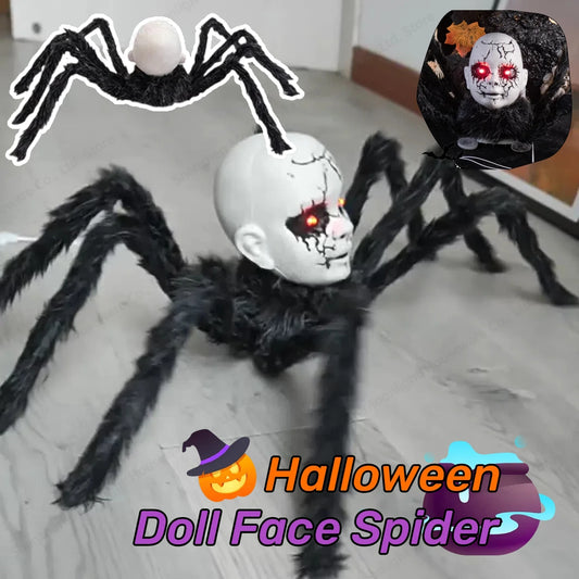 Halloween Animatronic  Face Spider Sound Activated Scary Walking Spider Haunted House Prop Halloween Party Porch Decoration