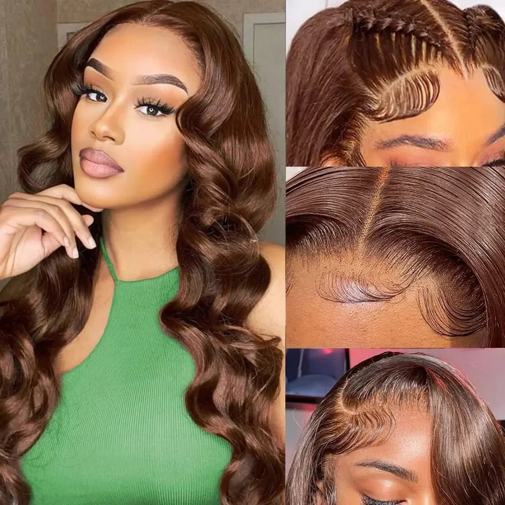 Chocolate Brown 13x4 Lace Front Human Hair Wigs Body Wave Human Hair Wig Transparent Lace Frontal Wig 200 Densty Human Hair