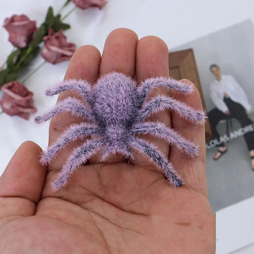 Simulation Spider Ornaments Funny Halloween Plush Spider 3D Realistic Flocking Black Spider Cartoon Artificial Spider Party Prop