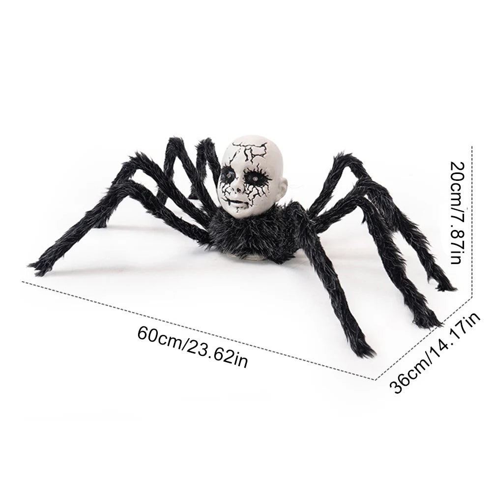 Halloween Animatronic  Face Spider Sound Activated Scary Walking Spider Haunted House Prop Halloween Party Porch Decoration