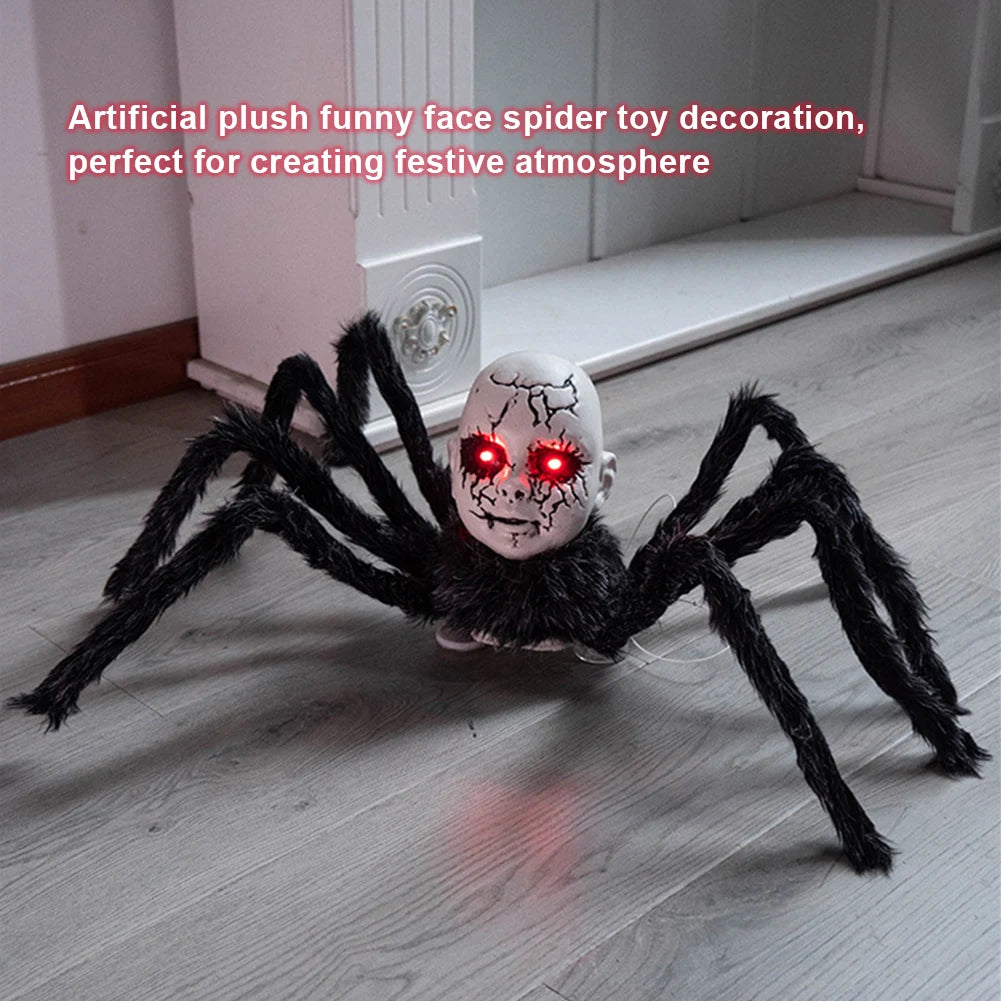 Halloween Animatronic  Face Spider Sound Activated Scary Walking Spider Haunted House Prop Halloween Party Porch Decoration