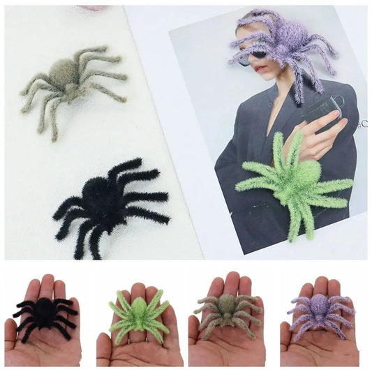 Simulation Spider Ornaments Funny Halloween Plush Spider 3D Realistic Flocking Black Spider Cartoon Artificial Spider Party Prop
