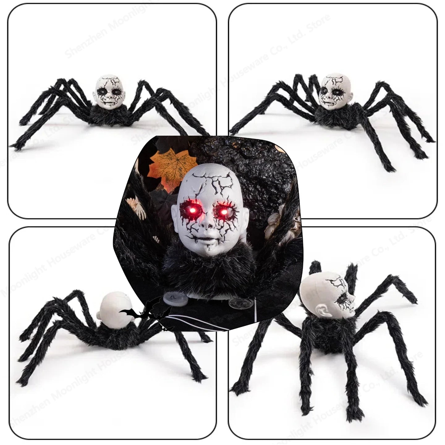 Halloween Animatronic  Face Spider Sound Activated Scary Walking Spider Haunted House Prop Halloween Party Porch Decoration